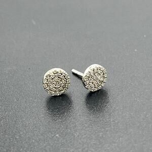 14k White Gold Round Pave Diamond Chip Post Pierced Stud Earrings‎ 6mm